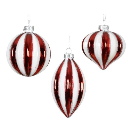 SFERE VETRO D.8 CM. STRISCE ROSSE